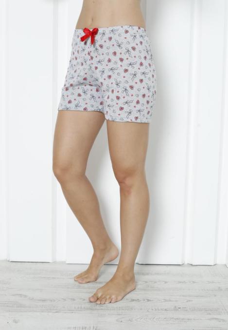 Pantalon scurt dama Engros, gri, imprimeu inimi roșii